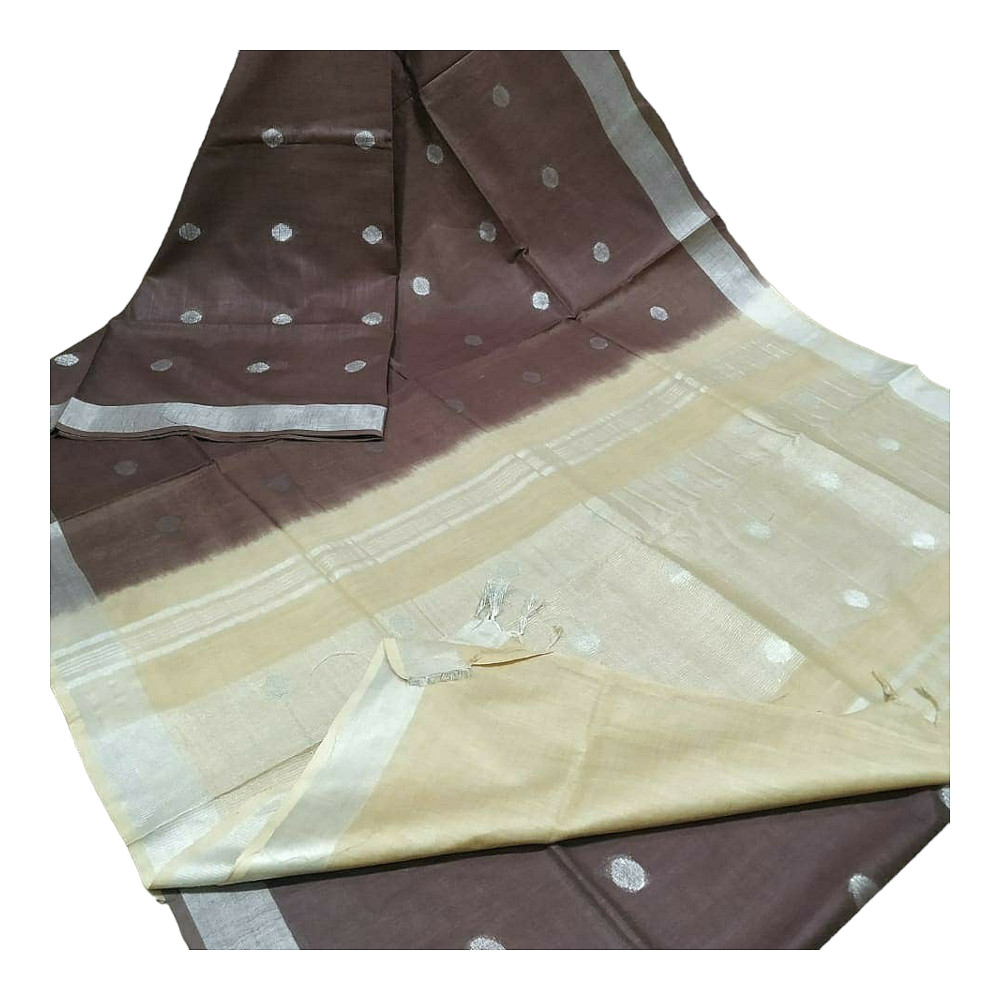 Handloom Dark Brown Cream Saree